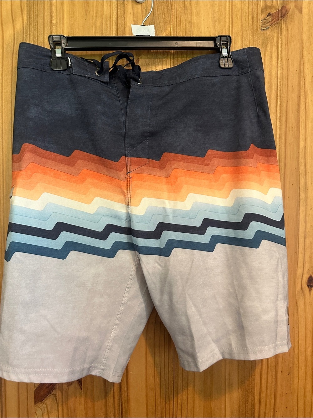 O'Neill Navy, Orange & Light Blue Wave-Stripe Board Shorts